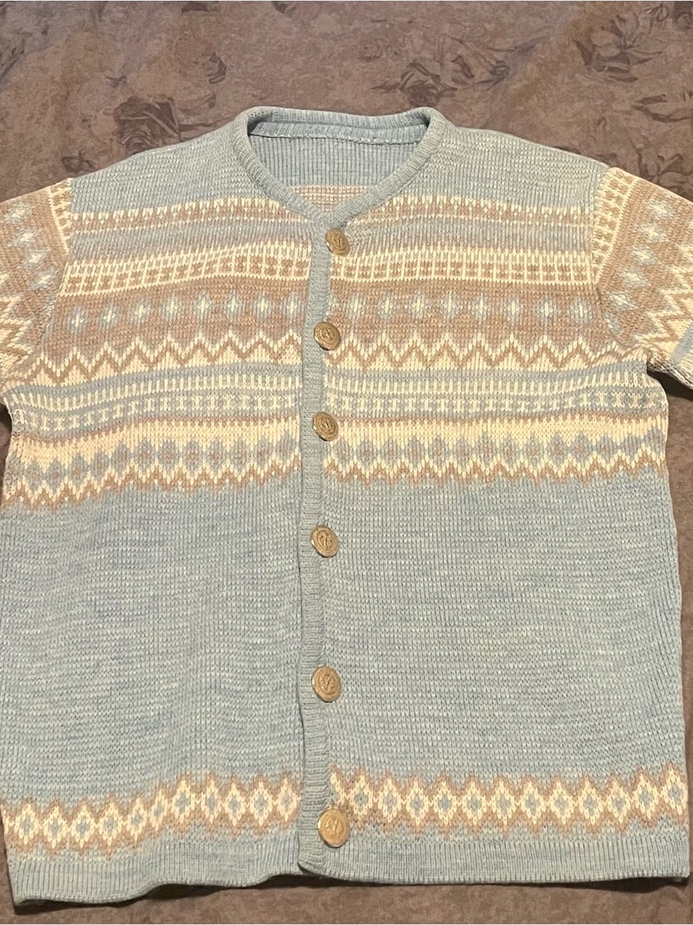 Men's Light Blue Fair Isle Cardigan Sweater - Classic Knit